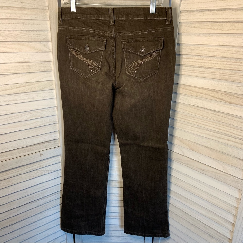 Gloria Vanderbilt Alana Embellished Pockets Brown Bootcut Denim Jeans Petite - Picture 4 of 15